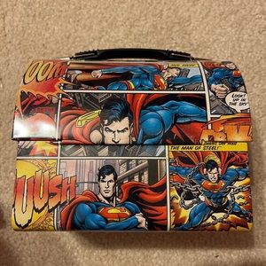 DC Superman Metal Lunchbox Vandor Collectible Tins Great Cond Blue Red Yellow